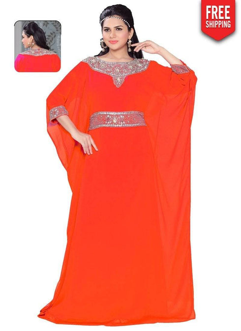 Farasha Style Kaftan With Designer Waist Belt